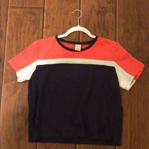 Zumiez cropped red, green and blue shirt